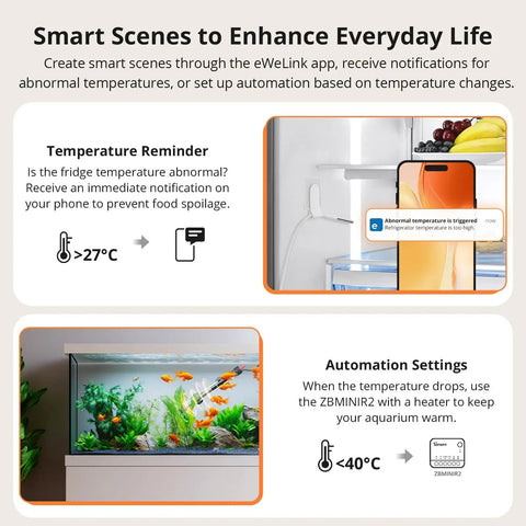 Waterproof Zigbee Temperature Sensor With 1.5M Stainless Steel Probe LCD Display And App Monitoring -40 To 115 C Range Magnetic Mount IP65 Weatherproof For Pool Kitchen Bathroom Works With Zigbee Hub in fridge and aquarium scenes