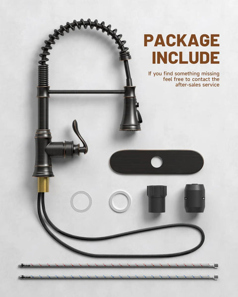 Oil Rubbed Bronze Kitchen Sink Faucet With Pull Down Sprayer, 3 Spray Modes, Solid Brass Commercial Single Handle High Arc Design Package
