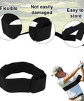 Golf Swing Arm Band Training Aid For Correct Posture And Smooth Swing Plane Flexible Arm Corrector Tool, shown in use.