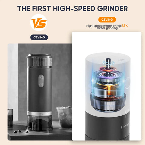 Lightning Fast Portable Electric Coffee Grinder With Smooth Ceramic Burr And 38 Adjustable Grind Settings Charges On The Fly, high-speed motor.