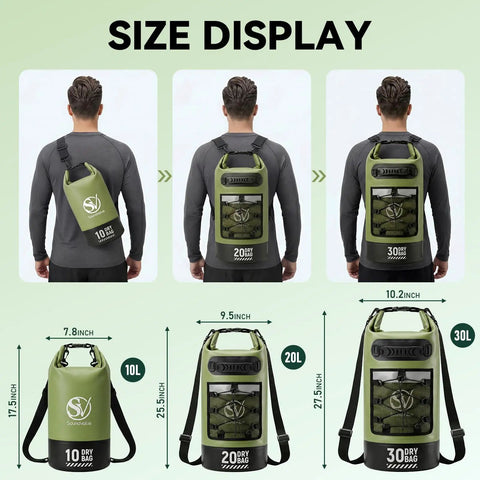 Rock Solid Waterproof Dry Bag Floating Backpack For Kayaking And Outdoor Adventures 10L 20L 30L size display