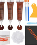 Top Shelf Wood Furniture Repair Kit With Three Color Wood Filler For Covering Scratches Cracks And Dents On Doors Floors Tables Vinyl And Cabinets No Sweat Diy Restore, includes fillers, brushes, and tools.