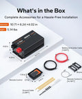 1000 Watt Pure Sine Wave Inverter For RV And Off Grid Power, 12V DC To 120V AC Converter with accessories and dimensions