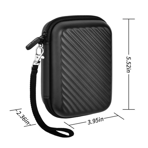 Rugged 2.5 Inch External Hard Drive Case Organizer Box Fits Seagate WD Elements Toshiba Canvio UnionSine Portable HDDs 1TB To 4TB SD Card And USB Drive Holder Box Only, black with wrist strap and dimensions shown