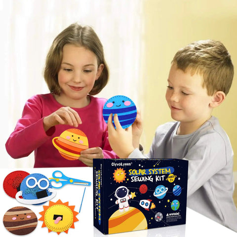 Children with Cool Outer Space Sewing Kit For Kids DIY Felt Crafts With Nine Planet Pieces And Two Space Patterns Rocket And Astronaut