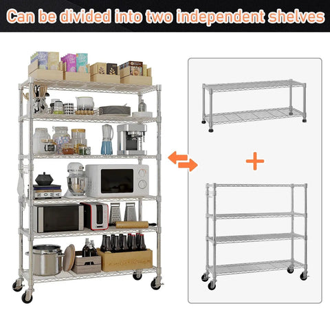 Heavy Duty Wire Shelving Unit 82 Inches Tall Featuring Adjustable Steel Racks That Split Into Independent Multi Tier Storage Organizers No Sweat Assembly For Garage Or Basement with various kitchen items.