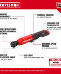 Cordless Electric Ratchet Wrench With 3/8 And 1/2 Inch Swappable Anvils Blazing 300 Rpm 40 Ft Lbs Kickin Torque LED Work Lamp with durable housing and variable speed trigger.
