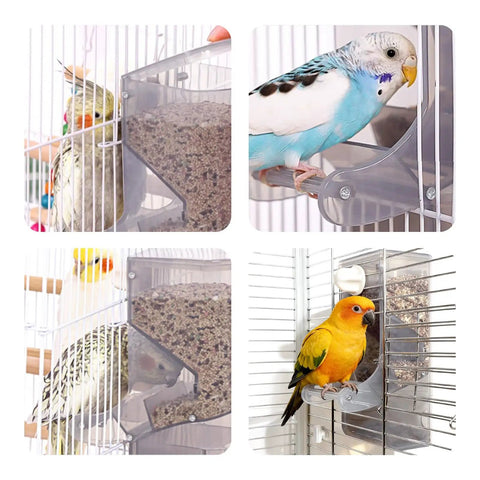 Tough As Nails No Mess Bird Cage Feeder Crack Resistant Seed Catcher with parakeets and cockatiels using in gray shade.