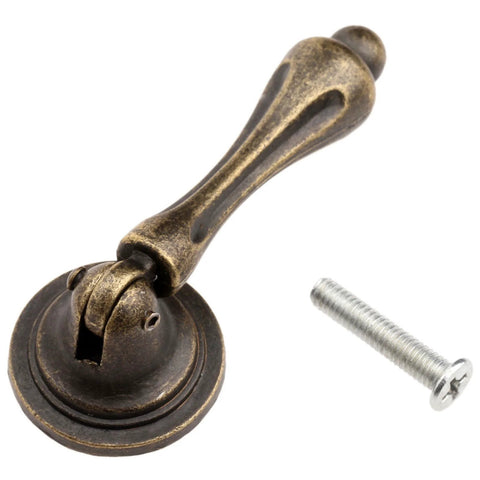 Antique Bronze Single Hole Cabinet Pull For Wooden Furniture Cabinets Cupboards Drawers Wardrobes Doors 62x24mm 2.44x0.94 Inches Durable Zinc Alloy Handle Rust Resistant Vintage Style Hardware For Home Renovation shown with screw