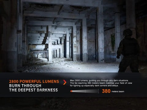 2800 Lumen Tactical Flashlight With Dual Rear Switches, USB C Rechargeable, shining in dark construction zone