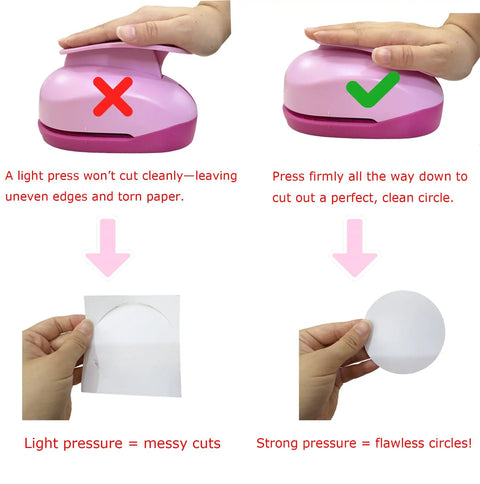 Correct and incorrect use of Totally Worth It 3 Inch Circle Craft Punch Pink for DIY projects.