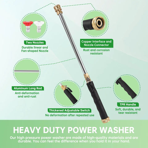 Hydro Jet High Pressure Hose Nozzle For Garden Hose With Power Washer Wand Includes 2 Nozzles Fan And Linear And Quick Connectors