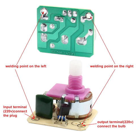 3 Pack Inline Rotary Dimmer Switch 110V Black For DIY Lamps Kit Soldering Required Easy Wire Length Adjustment, circuit board and switch