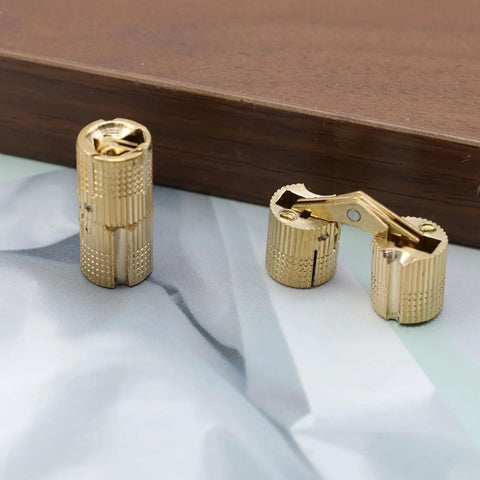Brass Barrel Hidden Cabinet Hinges Set Four Pack 10mm Diameter Concealed Invisible Furniture Hinges
