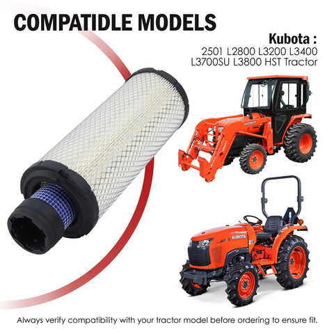 Beefed Up All In One Maintenance Filter Kit For Kubota L Series Tractors L2800 L3200 L3400 L3700SU L3800 HST with filter and tractor images
