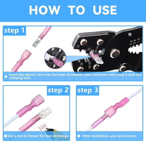 Heat Shrink Spade Connectors Set Beefy Heavy Duty Durable Waterproof Quick Disconnect Crimp Terminals installation steps