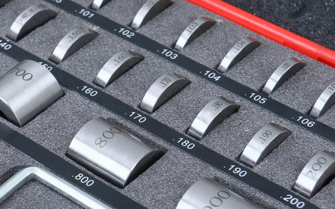 36 Piece Steel Spacer Block Set With Fitted Case Pro Grade Heavy Duty Precision Blocks From 0.101 To 0.109 Inch Hardened To HRC 57-60 3/4 Inch Diameter With 1/4-28 Thread Includes Four Connecting Screws