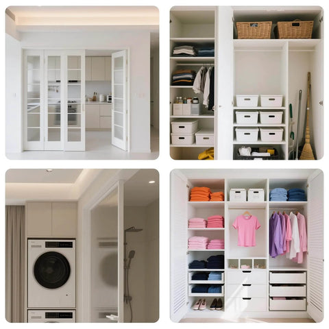Six Piece Bi-Fold Door Top Roller Guide Wheels And Top Pivot Kit With Spring Loaded installed on folding closet doors