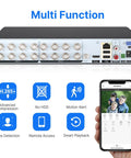 16 Channel 5MP And 1080P Hybrid Security DVR with remote access app and motion alerts, shown with smartphone display
