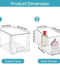 Dimensions of Four Pack Large Clear Stackable Storage Drawers With Smooth Pull Out Slides And Grippy Silicone Pads.