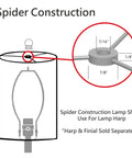 Diagram of spider construction showing parts for Flaxen Linen Transitional Bell Spider Lamp Shade 11 Inch Top 18 Inch Bottom 15 Inch Slant Height For Table Lamps With Retro Vibe And Harp Mount Fits Most Table Lamps.