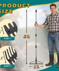 Man holding 2 In 1 63 Inch Metal Garden Lawn Rake with 17 Tines for weeding, loosening soil, raking leaves, and spreading mulch