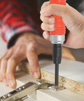 Half Inch Drive Hand Impact Driver Set With Six Impact Bits loosening hinge screw on wooden surface