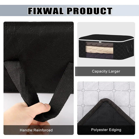 Set Of 8 Foldable Closet Storage Bags With Zippers And Clear Window, 36L Each, featuring reinforced handle and large capacity.