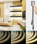 Mini Touch Dimmer Switch For Cabinet Lighting With Smooth Brightness Control, silver finish, shown in modern living room setting.