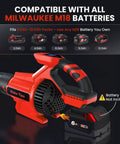 Cordless Leaf Blower With M18 Battery System and battery compatibility display and insert slot highlighting tool-only design