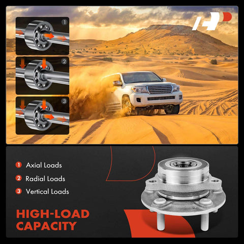 Front or rear wheel bearing and hub assembly all in one with 5 lug for Hyundai and Kia 2017 to 2023, showcased with SUV in desert.