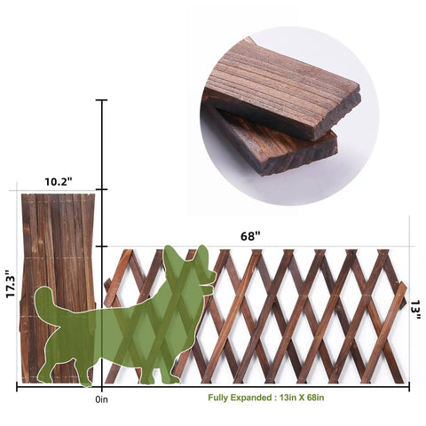 Thick 0.35 Inch Cedar Garden Trellis 13x68 Inch for climbing plants, showing full dimensions and close-up of cedar wood texture.