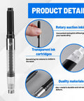 Universal Fountain Pen Ink Converters 20 Pack Screw In Style Smooth Refillable Cartridges For Standard 2.6mm Nibs, showcasing transparent cartridge details.