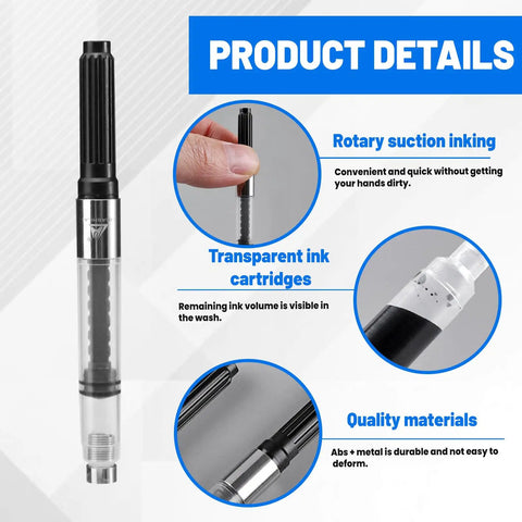 Universal Fountain Pen Ink Converters 20 Pack Screw In Style Smooth Refillable Cartridges For Standard 2.6mm Nibs, showcasing transparent cartridge details.