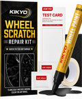 Heavy Duty Wheel Scratch Repair Kit For Curb Rash And Gloss Black Rim Touch Up Paint, includes wheel paint pen and wet wipes.