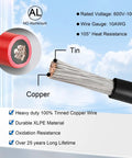 Cutaway view of Pro Grade 10 AWG Solar Panel Extension Cable Set with tinned copper wire and XLPE insulation for high conductivity.