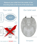 Diagram showing compatibility of Elongated Marble Toilet Seat With Zinc Alloy Hinges Easy Install And Clean with elongated toilets only.