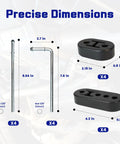 Dimensions of Beefed Up Heavy Duty Rubber Exhaust Hanger Kit 16 Pieces with rods and hangers for adjustable exhaust height.