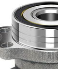 Close-up of low runout rear wheel bearing and hub assembly with 5 lugs for Forester Crosstrek Impreza and XV Crosstrek replacement 2 piece set.