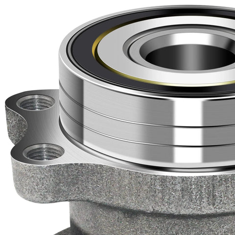 Close-up of low runout rear wheel bearing and hub assembly with 5 lugs for Forester Crosstrek Impreza and XV Crosstrek replacement 2 piece set.