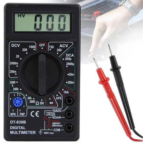 Pocket Size Digital Multimeter With LCD Auto Range For Voltage AC Voltage Current Resistance Diode Transistor Battery Testing Handy Lightweight Tool For Pros And DIY Enthusiasts on workbench