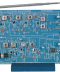 Hands On Advanced AM FM Radio Kit Trainer Build A High Performance Superhet IC Based Receiver With Step By Step Assembly And Testing Great For Electronics Students And Hobbyists Learning Radio Design, blue PCB receiver with antenna and battery