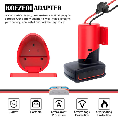 12V Power Wheel Battery Adapter Kit With 30A Fuse And 12AWG Silicone Copper Wire for DIY trucks and RC toys close-up view.