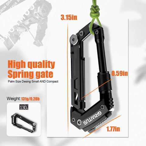 8 In 1 Heavy Duty Carabiner Multitool EDC Pocket Knife Serrated Knife Rope Cutter Screwdriver Can Opener Bottle Opener Ruler Survival Gear dimensions
