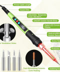 100W LED Digital Soldering Iron Kit with Ceramic Heater, digital LED display, and multiple tips shown, for hobby and repair.