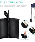 Weight bags for 10x10 Foot Pop Up Canopy Tent With Grab-And-Go Quick One Person Setup, holds sand, rocks, water bottles, navy blue.