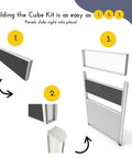Modular Office Cubicle Kit With Adjustable Partition Panels And Mobile Storage Cart Quick Snap Together Design for easy assembly of cubicle panels.
