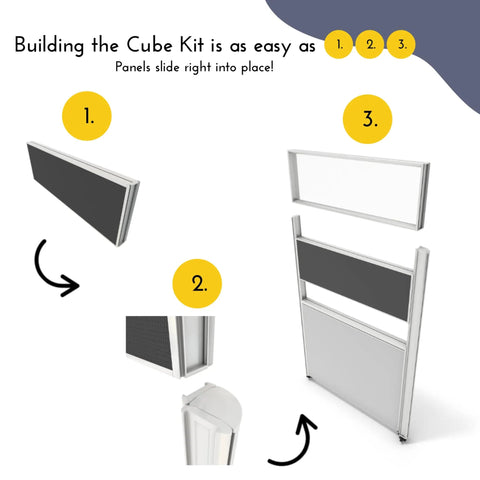 Modular Office Cubicle Kit With Adjustable Partition Panels And Mobile Storage Cart Quick Snap Together Design for easy assembly of cubicle panels.