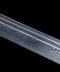 Close-up of Damascus steel blade texture on Beefy Damascus Tang Dao Sword With Black Gold Finish Hand Forged In China Real Premium Blade Full Tang