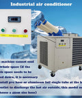 Heavy Duty Industrial Air Conditioner with control panel and dual ducts for air discharge, designed for cooling large indoor spaces.